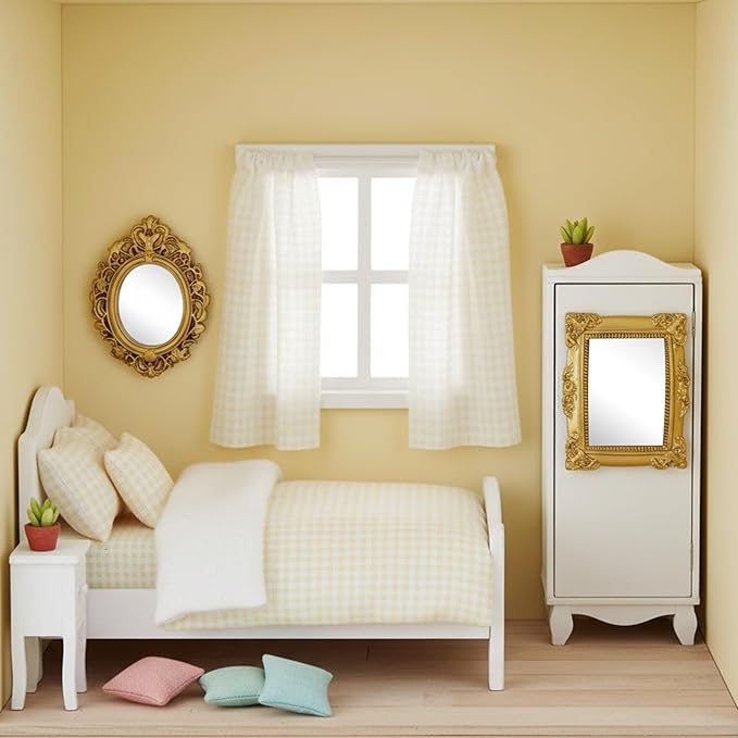 5Pcs Miniature Dollhouse Mirror 1/12 Scale Doll House Accessories Mini Dollhouses Decor Frame for 1/12 Dollhouse Decor(Gold, Silver)