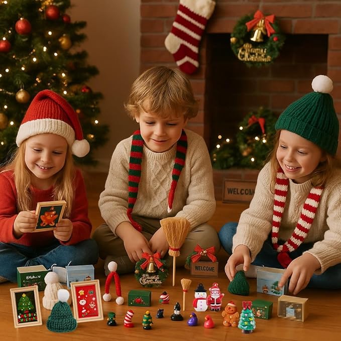 67PCS Dollhouse Accessories Doll House Miniatures Christmas Decoration Small Scene Model Light Mini Tree Gift Boxes Fake Light Door Mini Scene Model Pretend Toys DIY Festival Holiday Party Favors Gift