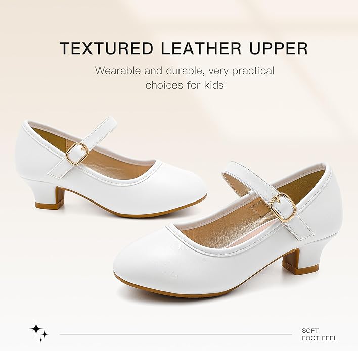Dufannie Girls Dress Shoes Low Heel Princess Flats Mary Jane Flower Wedding Party Glitter Shoes for Kids Toddler
