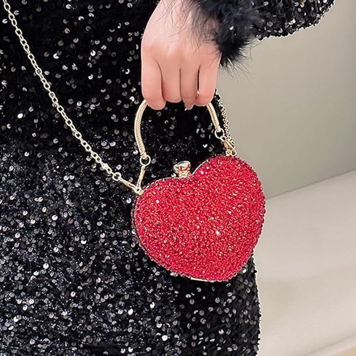 changes girl Heart Shaped Acrylic Clutch Purses Mini Purse Sparkling Rhinestone Handbag Clutch