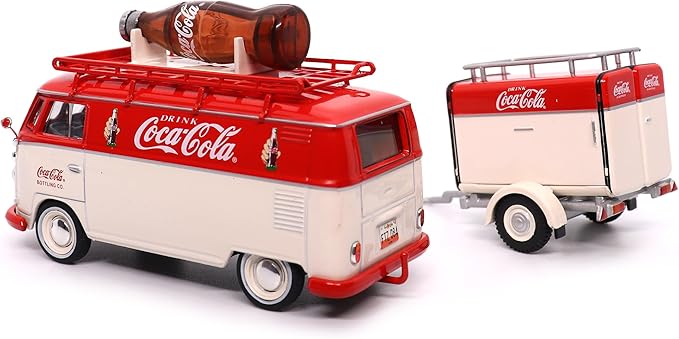 Motor city classics Coca-Cola Diecast Collectible | 1960 Volkswagen Kombi T1 with Trailer 1:43 Scale Model 443060 Officially Licensed