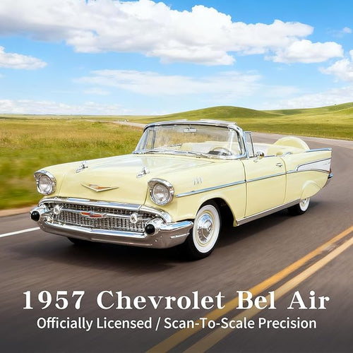 1957 Chevrolet Bel Air 1:18 Diecast - Ramjet 283 Fuel Injection, 50s Car Culture Icon | Opening Doors, Steering Linkage, Sustainable Gift Box | Ages 14+,Yellow