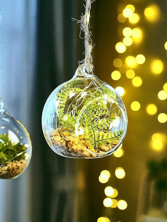 24pcs of Hanging Candle Holders, Glass LED Tealight Holders, Glass Globe Plant Terrariums, 2.36" Diameter Hanging Tealight Holder Terrariums for Wedding Party Tree Home Decorations