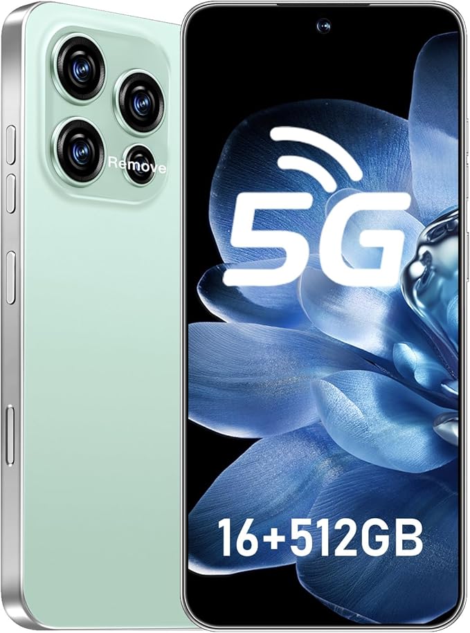 JQAKP 16PROMA X 5G Phone,Smartphone Unlocked Cell Phone 16GB+512GB/6.99“ HD Screen Display/68MP+108MP Camera/7000 mAh, Dual SIM Card/Face Unlock/Fingerprint Button Unlock (Cyan)