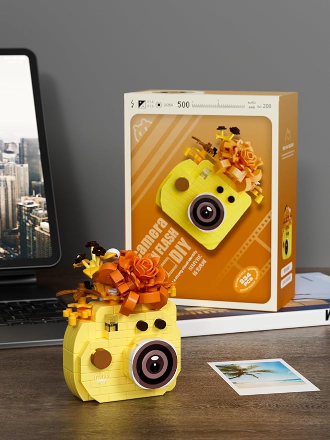 Orange Movie Cute Flower Camera Series Mini Building Toy Bricks Micro Blocks Kit Miniature Toys Ideal for Home Decor Desktop