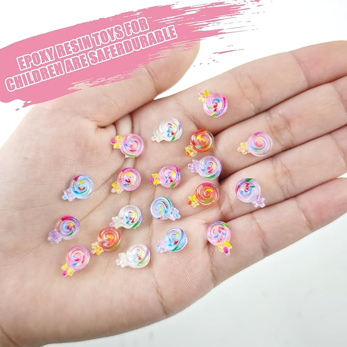 200 PCS Mini Resin Lollipop Figures for Crafts Tiny Resin Candy Miniature Things for Dollhouse Fairy Garden Micro Landscaping Decoration Cake Toppers Decor