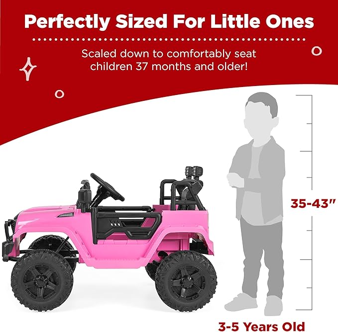 Best Choice Products 12V Kids Ride On Truck Car w/Parent Remote Control, Spring Suspension, LED Lights, AUX Port - Pink