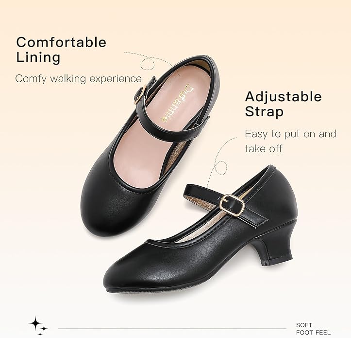 Dufannie Girls Dress Shoes Low Heel Princess Flats Mary Jane Flower Wedding Party Glitter Shoes for Kids Toddler