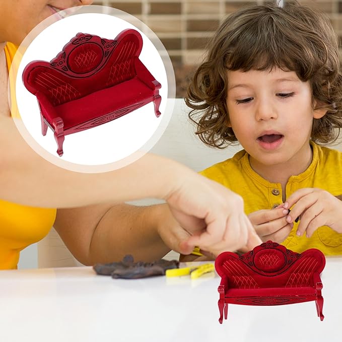 LOGOFUN 1:12 Scale Red Vintage Miniature Sofa - Dollhouse Furniture