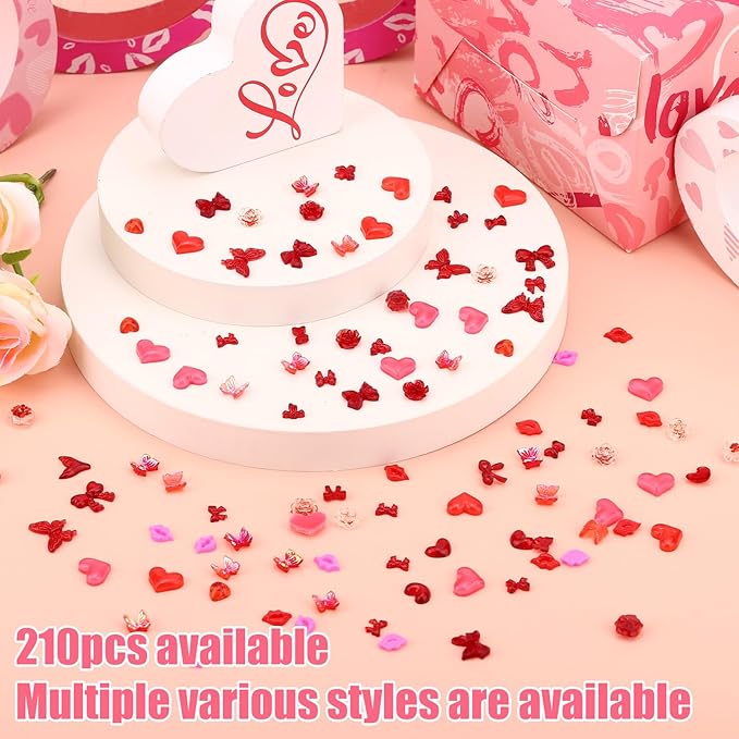 210pcs Mini Resin Valentine Figurines, Home Party Wedding Anniversary Decorations Red Lips Statues Ornaments Tiny Resin Figurine Decor for Crafts Tree