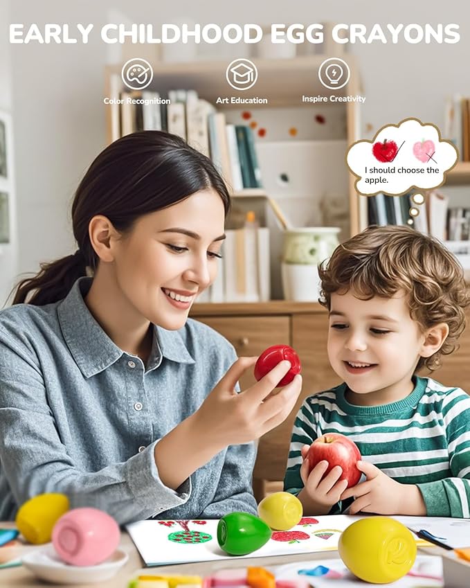 JUPITEARTH 6 Colors Egg Crayons for kids, Palm-Grasp Non Toxic Jumbo Washable Crayons for Kids, Fat Brain Toys for Art Supplies and Perfect Gifts for Boys and Girls