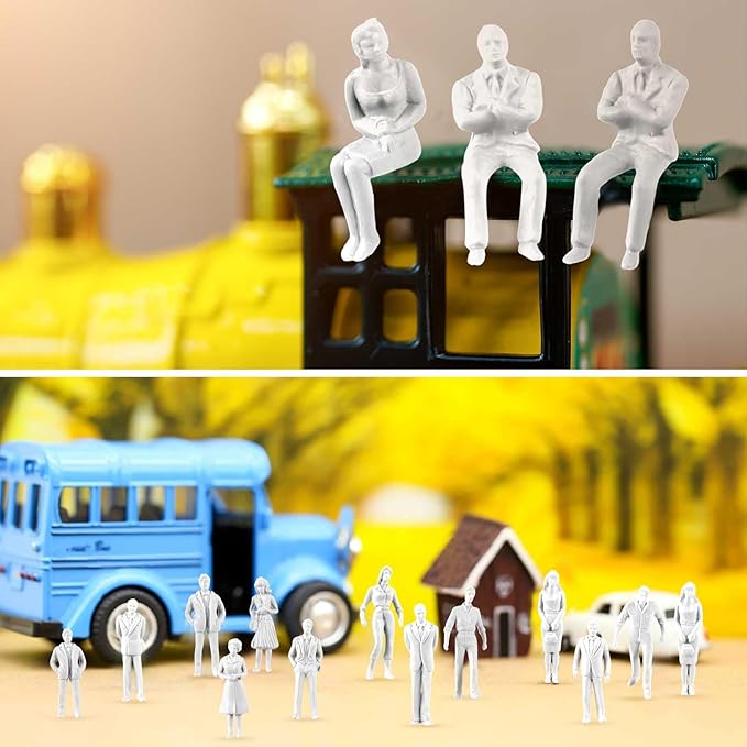 Namalu 100 Pcs, 1: 150 Scale White Unpainted Mini People Figures Miniature People for Model Trains Architectural Standing and Sitting Mini Diorama Figures for Architectural Project