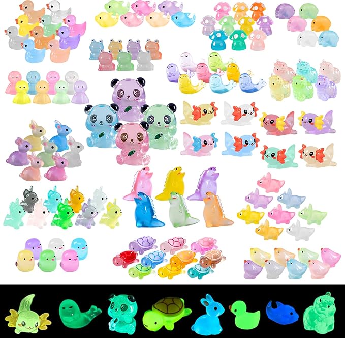 150 Pcs Mini Resin Animals Kit Accessories Variety Pack Glow Animal Figurines Resin Ducks Dinosaurs Figurines Accessories for Variety Pack for Garden Micro Landscape Aquarium Potted Dollhouse Decor