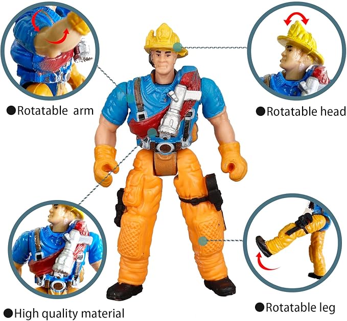 8 Pieces Firefighter Action Figures, Frefighter Toys for Boys Girls Kids, Fireman Toy Figure & Playsets with Accessories, Great for Gift Party Decoration Christmas Stocking Stuffers