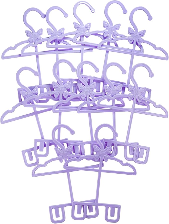 Doll Full-Outfit Clothes Hangers for 18" Dolls - 12pk - Compatible w American Girl- Unique Design Holds Your Top & Bottom at Once Including Dresses, Pants, Shirts, Skirts- Purple