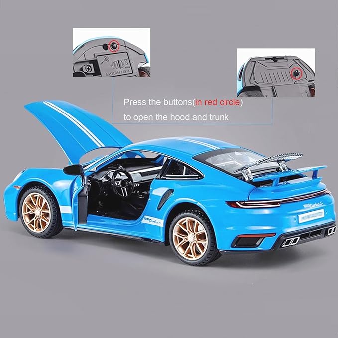 Toy Cars 911 GT3 RSR Turbo S Style,1:32 Alloy Diecast Model Car,Pull Back Cars with Light and Sound, Sports Race Car for Boys Age 4-7 Gifts Blue
