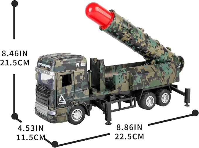 Missile Truck for Boys, Military Toys Vehicle with Lights & Sounds, Pull Back Army Toy Car Gift for 3 4 5 6 7 8 Year Old Boys Kids