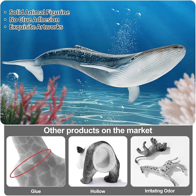 8PCS Whale Figurines Toys for Toddlers, Realistic Ocean Animals Figures Sea Creatures Toys for Kids Includes Beluga Orca Blue Whale, Birthday Party Favors & Gifts for Boy Girl