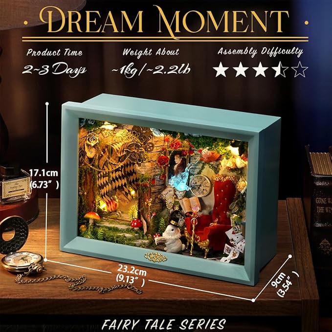 CUTEROOM Dream Moment Miniature House Kit for Adults, DIY Dollhouse Model with LED Lights, Creative Crafts Relaxing Gift for Christmas Birthday
