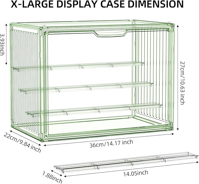 Clear Green Acrylic Figure Display Case for Collectibles 4 Layer Hobby Figurine Display Shelf Cases Stackable Display Boxes with Shelves for Pop Mart Labubu Action Figures, Car Model, 1 Pack