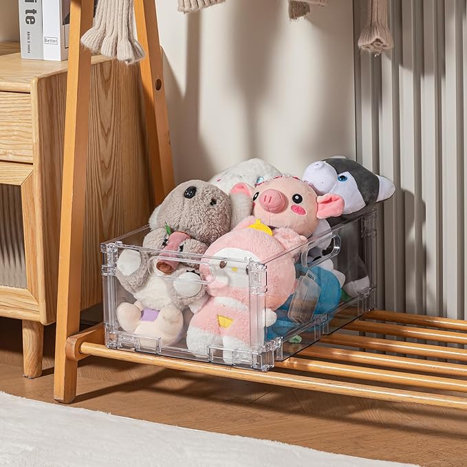 Foldable Plastic Baskets, Stackable Storage Baskets with Handles for Organizing and Storage, Foldable Crate for Office, Home, Bedroom, Outdoor(16.14"x 12" x 7.28")