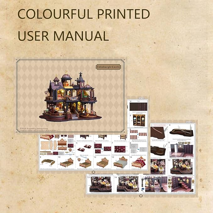 CUTEROOM DIY Miniature House Kit, Wooden Dollhouse Kit with LED Magic Tiny House Kits for Adult Best Birthday (Edinburgh Castle)