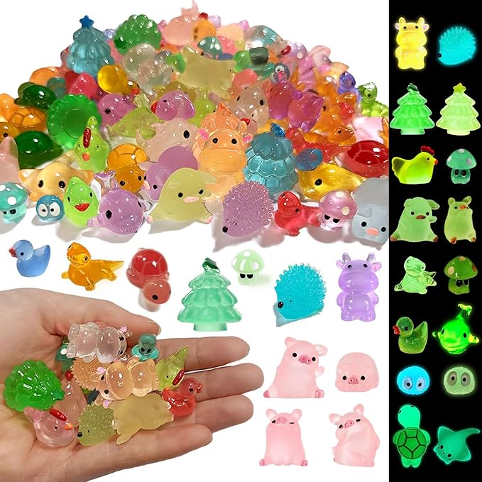 120 PCS Luminous Mini Resin Animal Figurines, 12 Styles, for Miniature Fairy Garden Accessories Micro Landscape Aquarium Garden, Glow in The Dark Tiny Animals