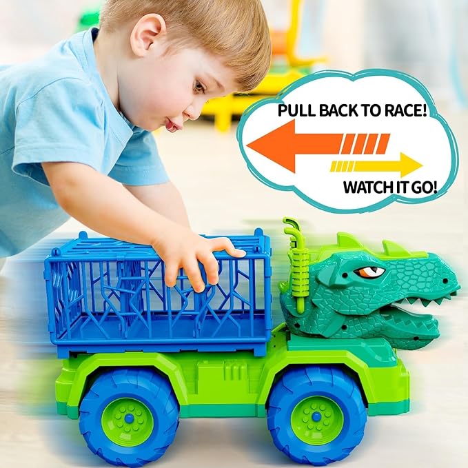 19 in 1 Dinosaur Toys for Kids 3-5 5-7, Dinosaur Truck Set for Toddlers with 3 Pull Back Cars, 8 Dino Figures, Christmas and Birthday Gifts Toy for 3 4 5 6 7 Years Old Boys and Girls