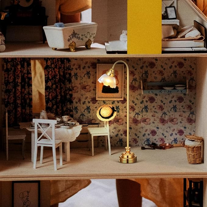 TOYANDONA Miniature Dollhouse Floor Lamp 1:12 Scale – Battery Operated Led Mini Floor Light for Dollhouse Furniture Decor, Realistic Mini House Lighting & Photo Props