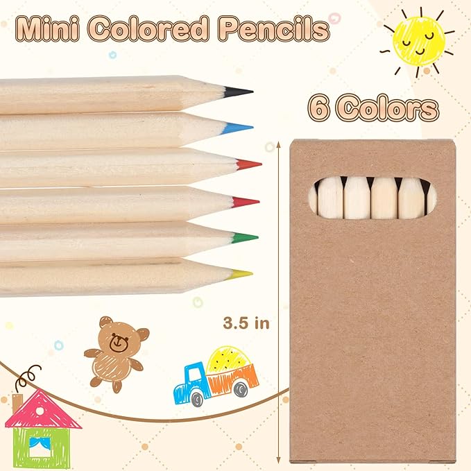 Ctosree 50 Packs Mini Colored Pencils Bulk 3.5'' Coloring Drawing Pencil in Kraft Boxes Valentine's Day Gift for Kids Adult Classroom 100th Day of School Painting Birthday Party Favor, 6 Per Pack