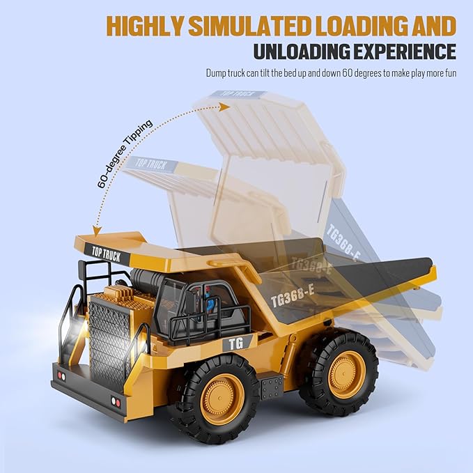 RC Dump Truck Toy for Kids | 9-Channel Metal Construction Vehicle with Working Bed, Lights & Sounds, Rechargeable Remote Control Truck for Boys Ages 3-12, Durable STEM Gift for Birthday 2026