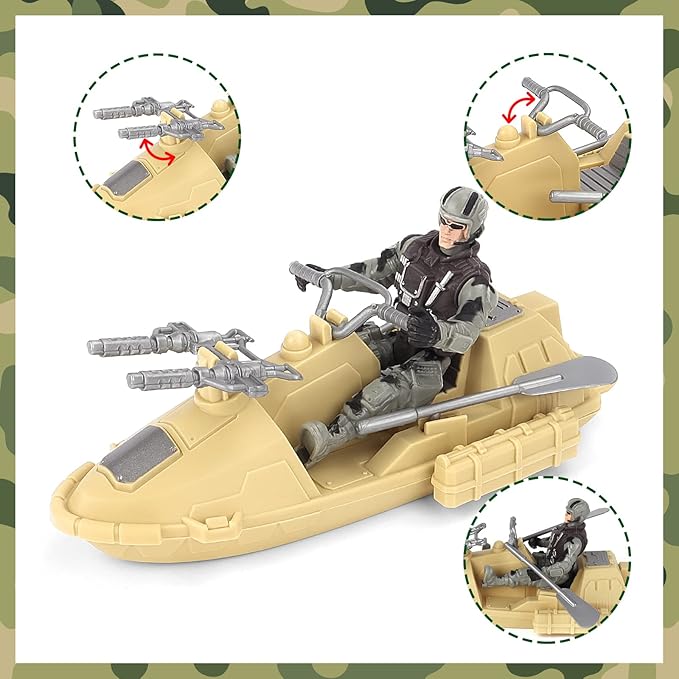 deAO Military Vehicles Set - Combat Boat Toy with 2 Army Men Figures, Batter Boat and Other Weapon Gear Accessories, Great Gift for 3-5+ Boys