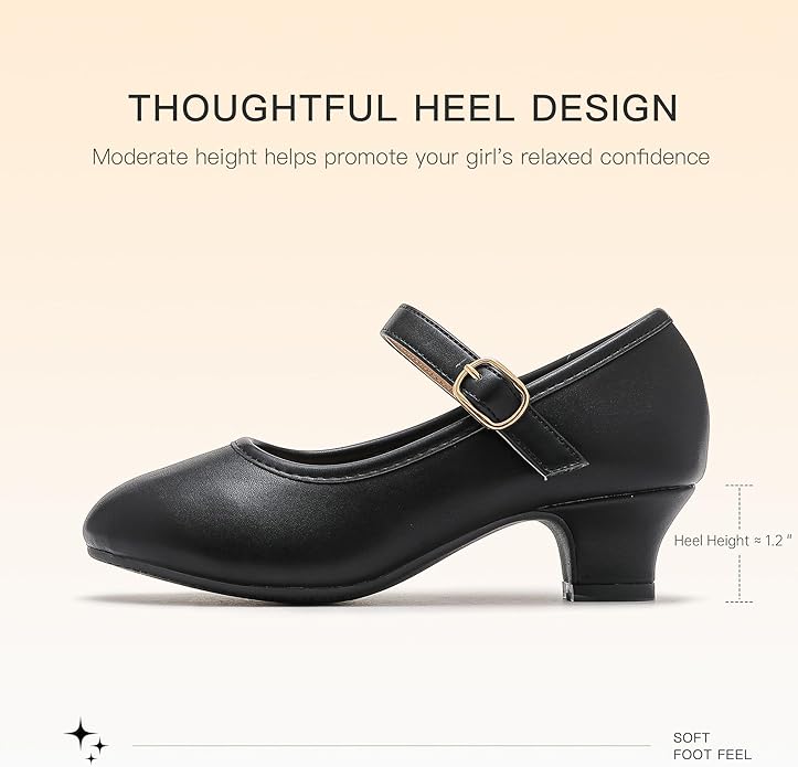 Dufannie Girls Dress Shoes Low Heel Princess Flats Mary Jane Flower Wedding Party Glitter Shoes for Kids Toddler