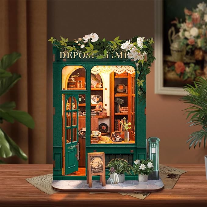 Book Nook Kit for Adults 3D Puzzle Miniature House Kit for Women Craft Lovers Booknook Bookshelf Decor DIY Model Kit with LED Light-Moments in Time(SQ-45)