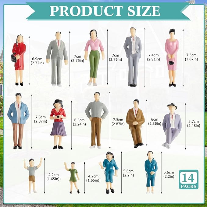 Namalu 14 Pcs 1: 25 Scale Miniature People Figurines Mini Architectural Plastic Small Dollhouse Figures Tiny Painted Model Train People for Projects Diorama Village (Mixed Color)