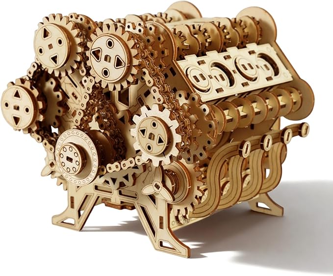 3D Puzzles for Adults - Wooden V8 Engine Model Kit, 3D Puzzle Model Engine Kit with Working Motor, DIY Kits Hobbies for Men for Men, Teen (591 Pcs)