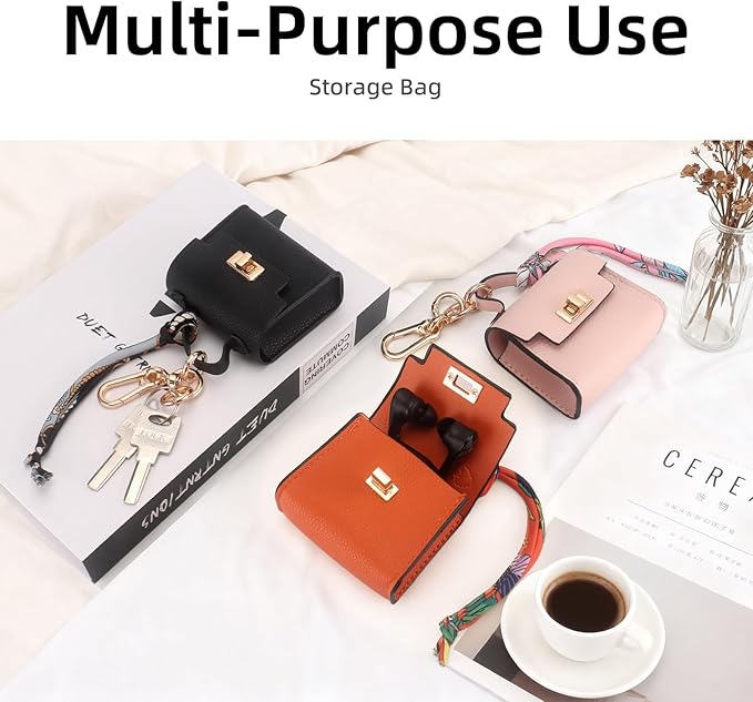 FENHIN Mini Backpack Keychain, Leather Small Coin Purse for Women, Cute Hand Bag Charms with Key Holder & Twist-lock (Black)