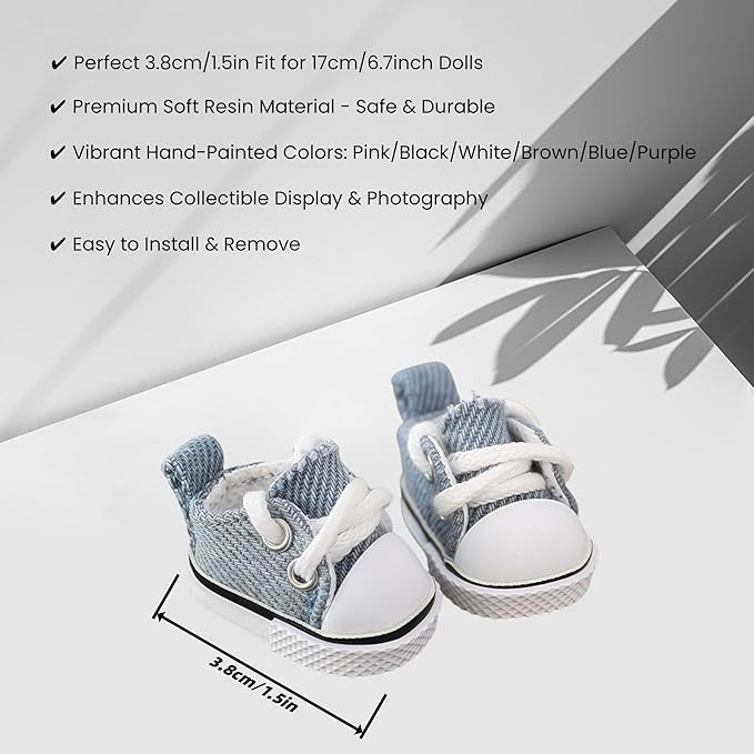 Doll Shoes for Lu bubu 17cm Dolls(No Doll) Accessories, Mini Shoes for Dolls, Cute Canvas Shoes Suitable for 17cm Doll, Dress Up Doll Shoes Replacement Denim Blue