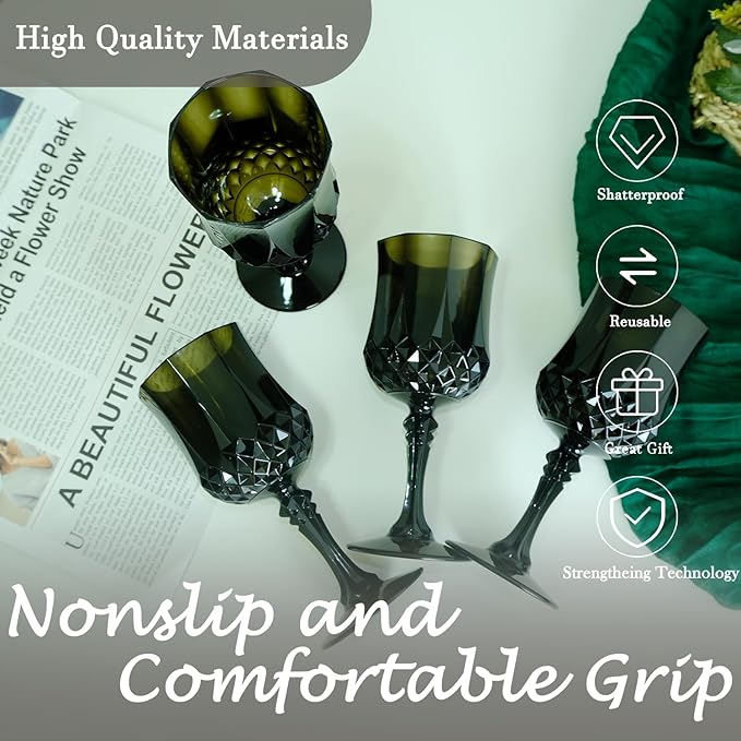 LEYIQU Plastic Wine Glasses, Plastic Goblets Vintage Style Cordial Drinking Glasses for Valentine’s Day, Wedding Reception, Grand Event Party Supplies (48, Black)