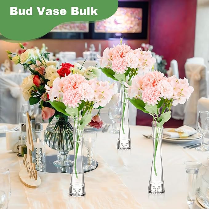 6 Pcs Glass Bud Vases for Centerpieces Maria Modern Clear Small Skinny Decorative Single Flower Bud Vase for Wedding Party Event Home Office Decoration(7.87 Inch,Transparent Color)