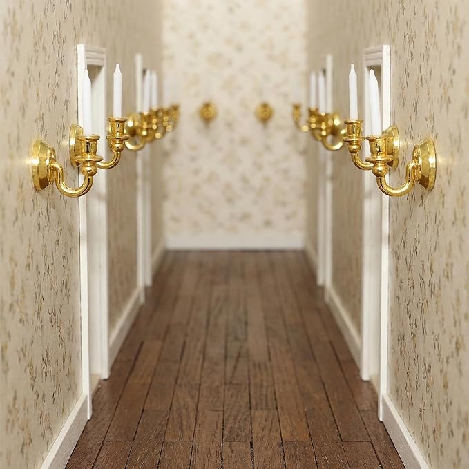 TOYANDONA 1 Pair Dollhouse Wall Light Doll House Dolls Candle Decor Home Decorations Miniature Candle Accessories Household Doll House Furniture Dolls for Dollhouse Golden Ferroalloy