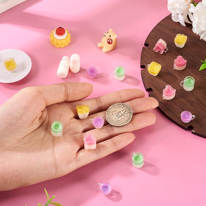 Cheriswelry 16Pcs Mini Resin Cups Imitation Food Drink Miniature Ornaments Milk Tea Mug Tableware Kitchen Decoration 12.5-13.5mm for Dollhouse Decorations DIY Jewelry Supplies