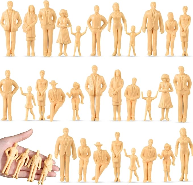 Namalu 30 Pcs Miniature People 1: 25 Scale Model Trains Architectural Sitting and Standing Diorama Figures Unpainted Mini People Figures for Scale Model Train Miniature Scenes Decoration