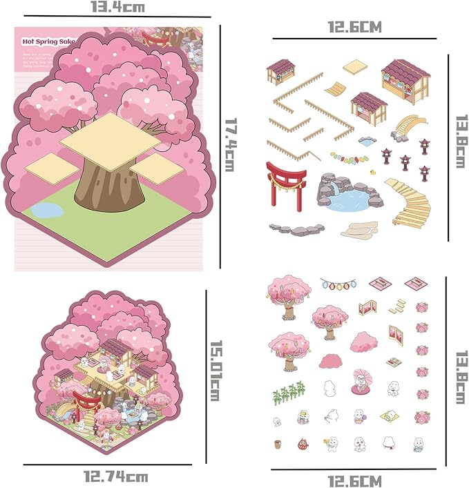 DIY 3D Sticker Scene,6 Sets of Kawaii Miniature Scenic House Stickers,Cozy Room Stickers Therapy Scenes for Adults and Kids Stress Relief Pass The Time and Gifts (Z-1)