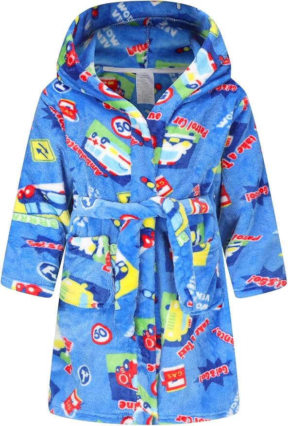 Boys Fleece Robe Hooded Toddler Soft Bathrobe Pajamas Sleepwear for Kids Girls 2-16 Years