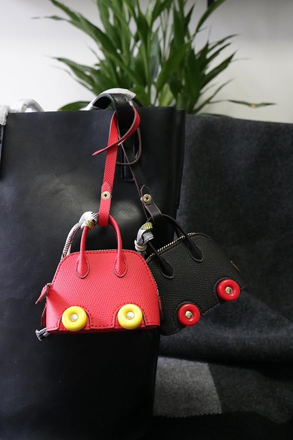 Buyborgood Women's 2 PCS Mini Tote Bag Charms Keychain Pouch Small Coin Purse Wallet, Black+Red