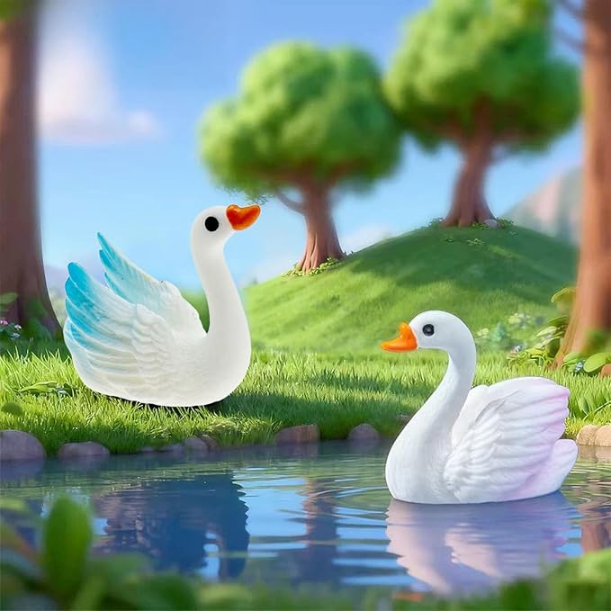 Cayway 16 PCS Miniature Swan, Mini Swan Decor Resin Swan Model Decorative Statues Fairy Garden Animals for Plant Pots Bonsai Craft, Micro Landscaping Decoration