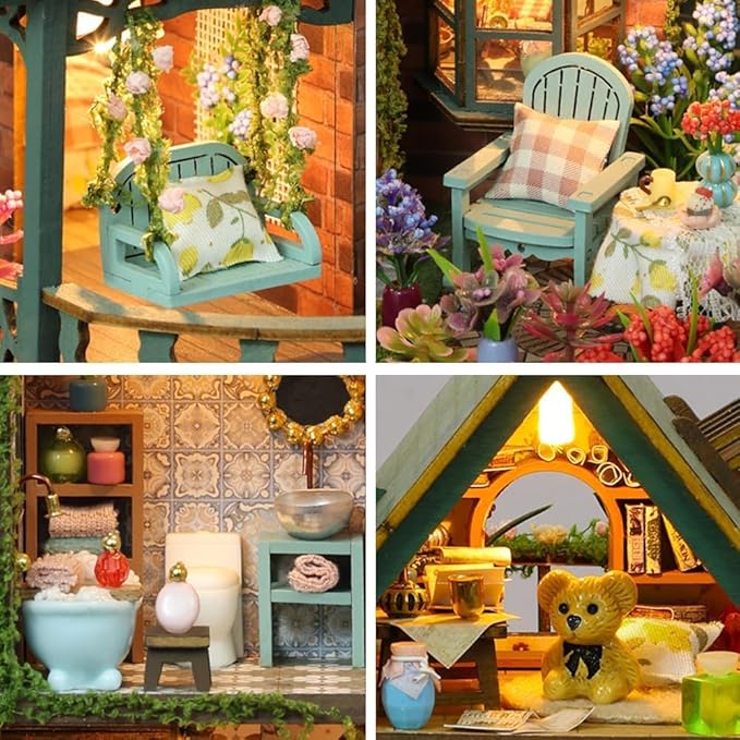 DIY Miniature House Kit with LED Lights, Fairy Garden Mini House Building Kit for Adults, Creative Crafts for Christmas & Birthday