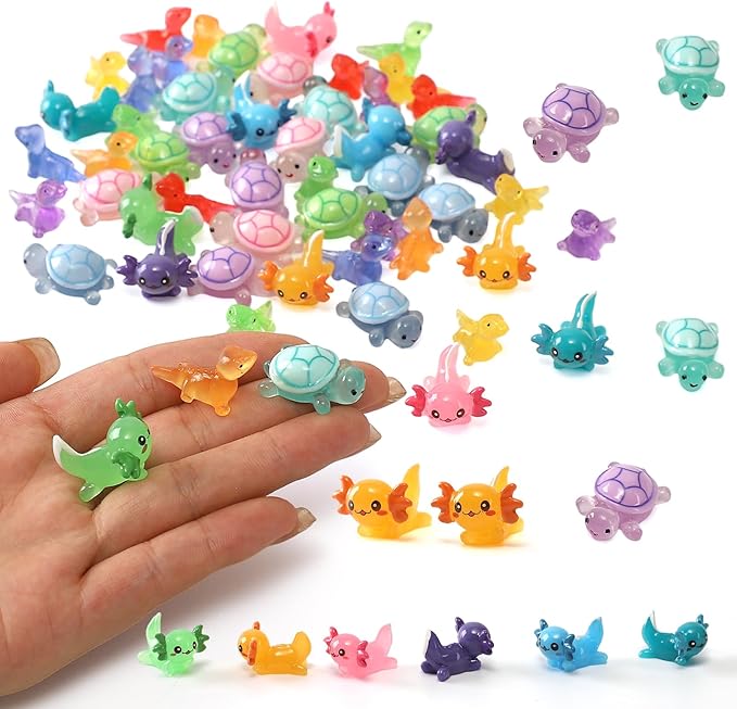 56PCs Mini Resin Animals, Turtles Lizard Axolotls, Mini Resin Figures to Hide Around The Office Home Garden Dollhouse