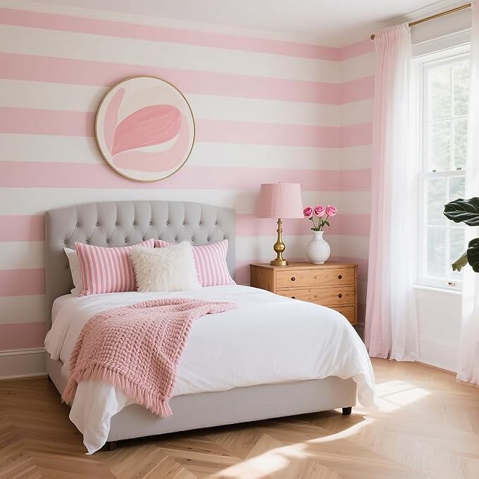 Flutesan 3 Pcs Miniature Dollhouse Wallpaper and Flooring Peel and Stick 1:12 Scale Self Adhesive Doll House Wallpaper DIY Mini Dollhouse Accessories 8.27 x 11.69 Inch(Pink Stripe)